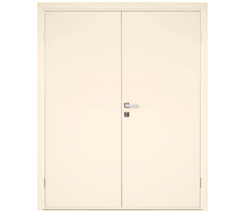 Влагостойкая дверь ПВХ EtaDoor глухая кремовая двухстворчатая с ПВХ кромкой