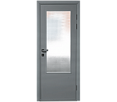 Влагостойкая дверь ПВХ EtaDoor с окном серая одностворчатая с алюминиевой кромкой