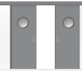 Межкомнатная двустворчатая дверь купе ПВХ с иллюминаторм серая