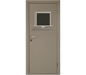 Влагостойкая дверь ПВХ EtaDoor с передаточным окном цвет мокко одностворчатая с алюминиевой кромкой