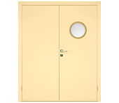 Влагостойкая дверь ПВХ EtaDoor с иллюминатором ванильная двухстворчатая с ПВХ кромкой